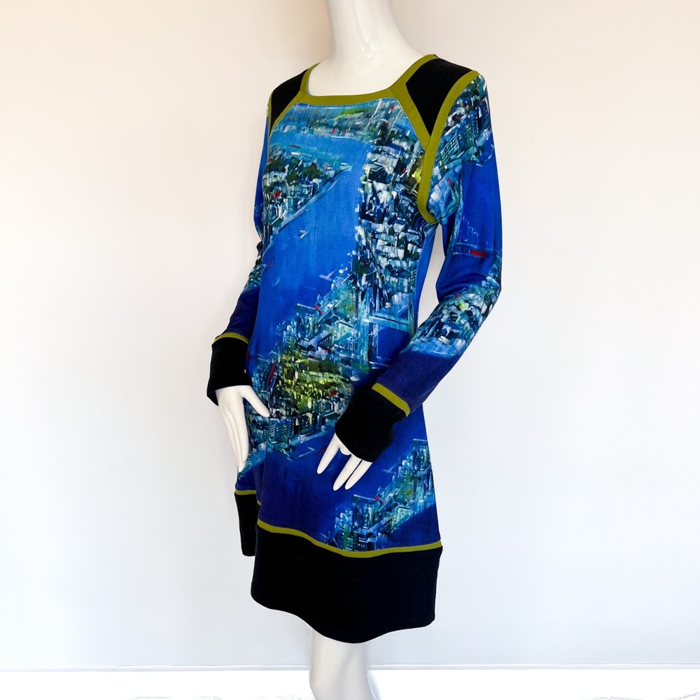 Aventures Des Toiles European Long Sleeve Multicolor Print Dress Stretch 40